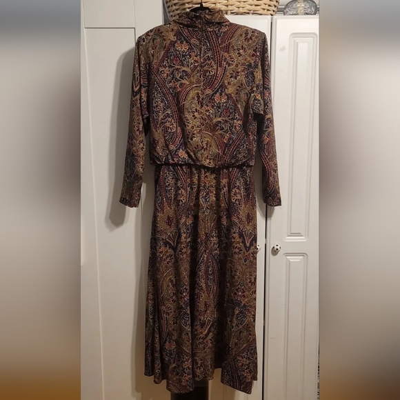 Vtg Jessica Howard By Mitchell Rodbell Womens Sz 12 Paisley Multi High Neck Maxi - Picture 3 of 12